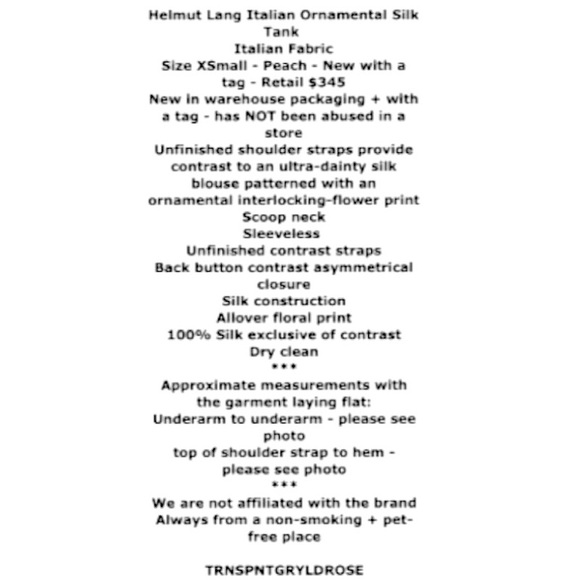 $345 Helmut Lang Silk Tank XS Vintage Italian Ornamental Peach Unfinished Straps - Picture 2 of 16